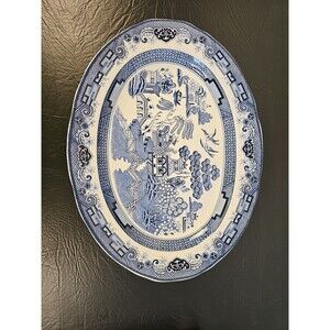 Large Classic Blue Willow Serving Plate - 18" 1/4 x 13" 3/4  Turkey Platter